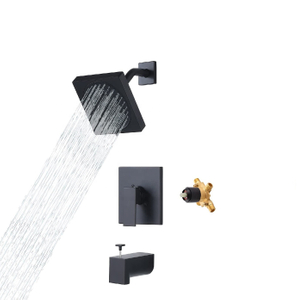 Novo design de parede de latão misturador de banheiro com torneira quadrada preta para chuveiro