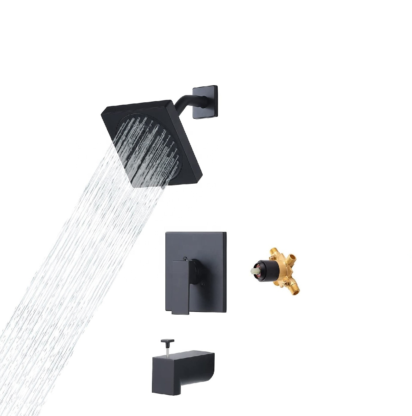 Novo design de parede de latão misturador de banheiro com torneira quadrada preta para chuveiro