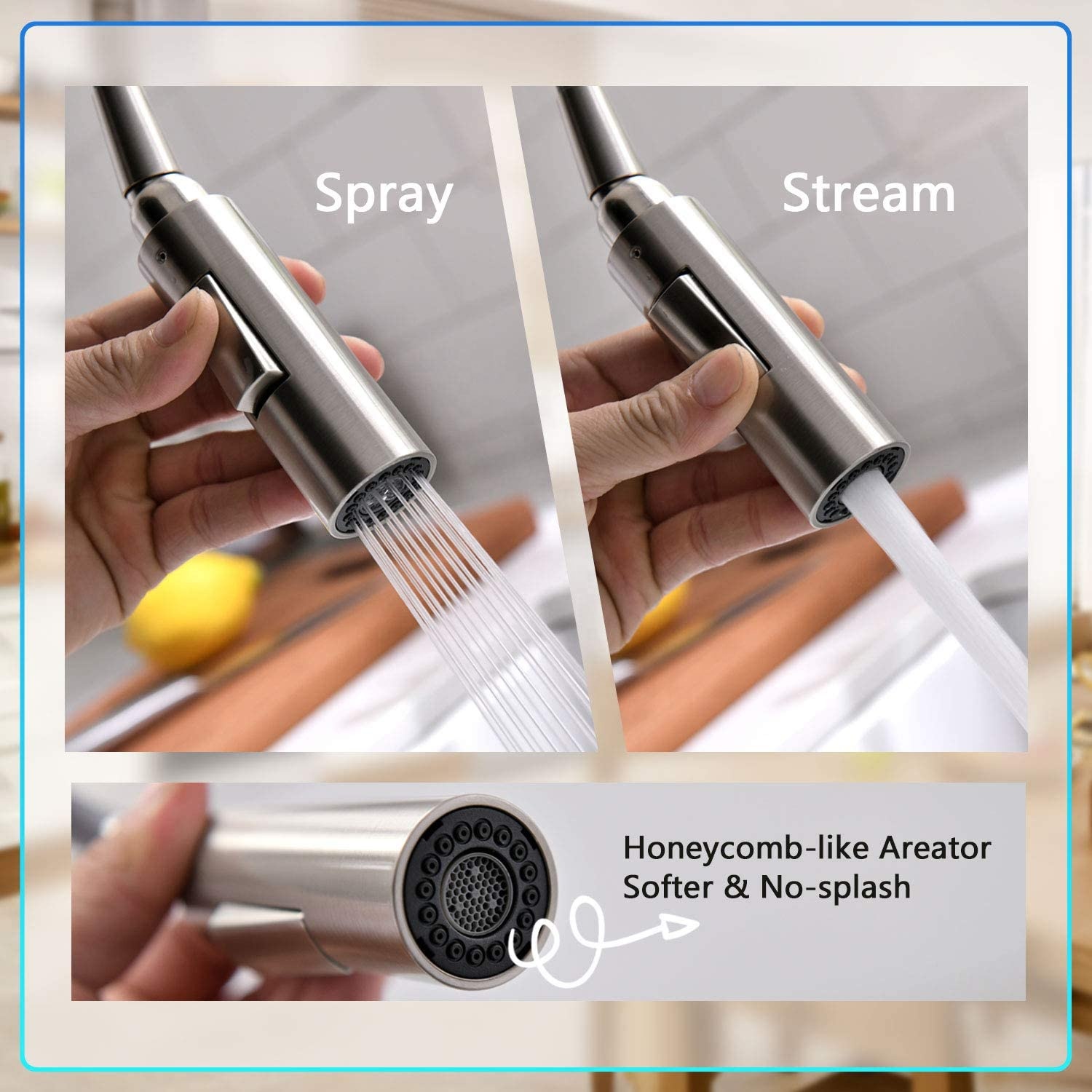 Torneira de cozinha bico spray 360 giratório água comercial torneiras de cozinha níquel escovado torneira de cozinha