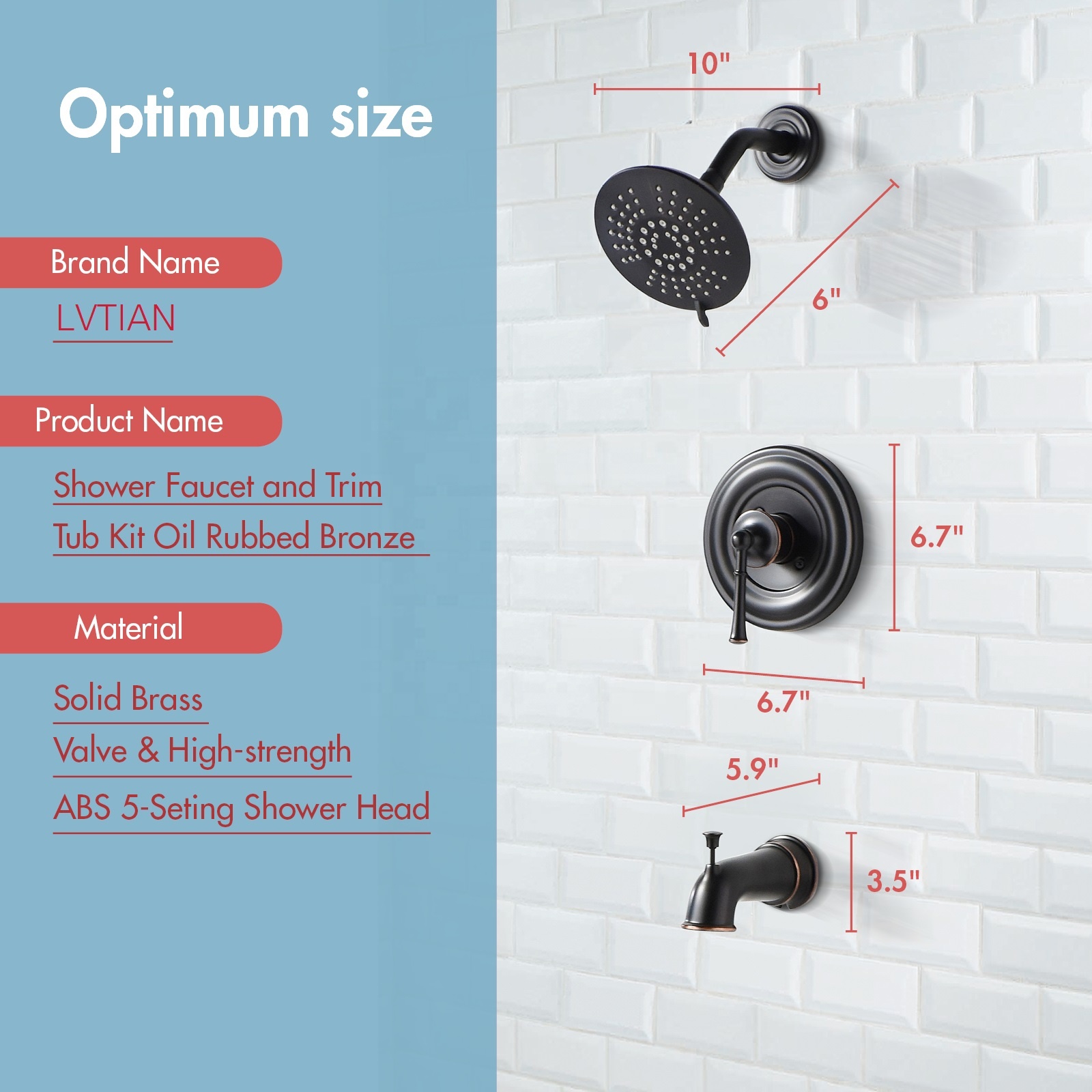 Conjunto de chuveiro e torneira APT122-ORB para banheira de latão pequeno corpo torneira para banheira de parede oculta